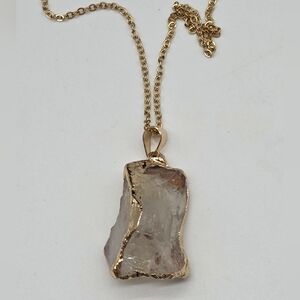 Citrine Natural Irregular Healing Crystal Stone Pendant & 18K Plated Necklace